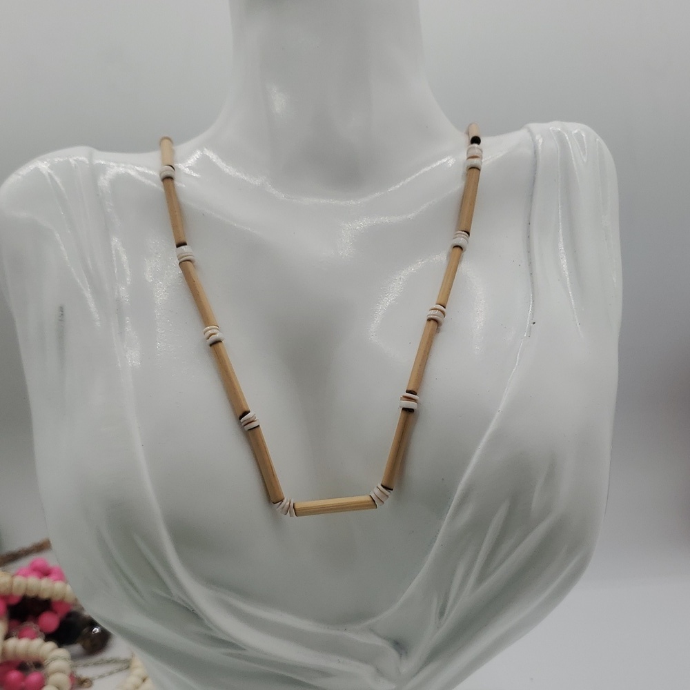 Wooden Tube Exotic Tribal Necklace 18 Inch N3615